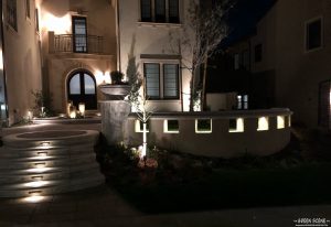 nightscaping outdoor lighting in front walkway of home
